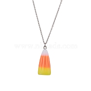 304 Stainless Steel Cable Chain Necklace, Resin Pendant Necklaces, Candy Corn, Stainless Steel Color, 15.55 inch(39.5cm)(NJEW-JN04855)