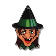 Halloween Acrylic Pendants, Witch, Green, 38x25.5x2mm, Hole: 1.8mm(SACR-E010-03A)