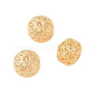 925 Sterling Silver Beads, Hollow, Flat Round, Real 18K Gold Plated, 6.5x6mm, Hole: 1.5mm(STER-P060-34G)