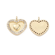 Rack Plating Brass Micro Pave Clear Cubic Zirconia Charms, Heart Charms, Long-Lasting Plated, Cadmium Free & Lead Free, Real 18K Gold Plated, 11x11.5x2.5mm, Hole: 1.2mm(KK-L155-55G)
