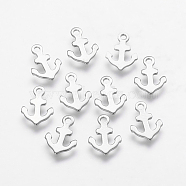 Stainless Steel Charms, Anchor, Stainless Steel Color, 13x9.5x1mm, Hole: 1.5mm(STAS-P160-02P)