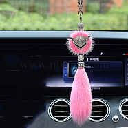 Faux Fox Fur & Rhinestone Fox Pendant Decoration, for Car Rear View Mirror Hanging Decoration, Pearl Pink, 370mm(WG14604-02)