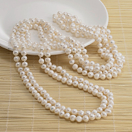 Natural Pearl Beads Necklace, White, 62.9 inch(NJEW-P126-B-10-01A)