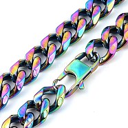 Ion Plating(IP) 304 Stainless Steel Cuban Link Chain Necklaces for Men, Rainbow Color, 23.94 inch(60.8cm)(NJEW-B116-06RC)