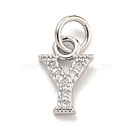 Initial Letter Brass with Cubic Zirconia Charms, Platinum, Long-Lasting Plated, Lead Free & Cadmium Free, Letter Y, 10.5x7x1.5mm, ring: 5x1mm, inner diameter: 3mm(KK-Q814-26Y-P)