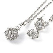 Brass with Rhinestone Pendant Necklaces, Iron Rolo Chains, Round, Platinum, 32.01 inch(813mm) long, pendant: 39.5x28.5mm, 21.5mm inner diameter(NJEW-G089-03F-P)