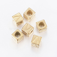 304 Stainless Steel Large Hole Letter European Beads, Horizontal Hole, Cube with Letter.V, Golden, 8x8x8mm, Hole: 5mm(STAS-H428-01G-V)