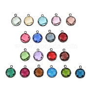 Glass Charms, with Gunmetal Plated Brass Findings, Long-Lasting Plated, Lead Free & Nickel Free & Cadmium Free, Faceted Flat Round, Mixed Color, 7x4x1.8mm, Hole: 0.8mm(KK-C228-02B-M3)