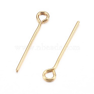 304 Stainless Steel Eye Pin, Golden, 16x0.6mm, Hole: 1.5mm(STAS-P194-03-0.6x16mm)
