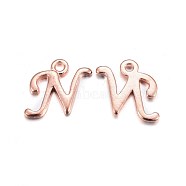 Rose Gold Plated Alloy Letter Pendants, Rack Plating, Cadmium Free & Lead Free, Letter.N, 13x11x2mm, Hole: 1.5mm(X-PALLOY-J718-01RG-N)