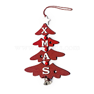Christmas Tree with Word XMAS Creative Wooden Bell Door Hanging Decorations, for Christmas Decorations, FireBrick, 150x105mm(LETT-PW0002-64B)