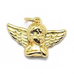 Brass Pendants, Long-Lasting Plated, with Jump Rings, Angel, Real 18K Gold Plated, 13.5x19x5mm, Hole: 3mm(KK-M207-C01-01G)