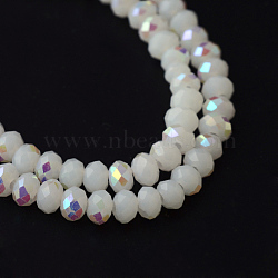 Electroplate Solid Color Glass Rondelle Bead Strands, Half AB Color Plated, Faceted, WhiteSmoke, 12x8mm, Hole: 1mm, about 72pcs/strand, 22.6 inch(EGLA-Q050-12mm-15)