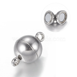 304 Stainless Steel Magnetic Clasps with Loops, Round, Stainless Steel Color, 14x8mm, Hole: 2mm(X-STAS-K006-8mm-04C)