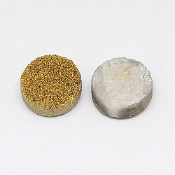 Electroplate Natural Druzy Crystal Cabochons, Flat Round, Dyed, Goldenrod, 8x3~6mm(G-L047-8mm-12)