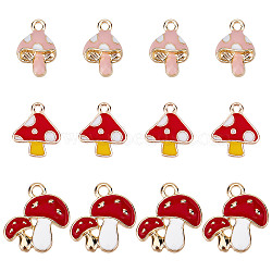 60Pcs 3 Styles Alloy Enamel Pendants, Light Gold, Mushroom Charm, Mixed Color, 15~19.5x11~18x1.5~4mm, hole: 1.5~2.5mm, 20pcs/style(ENAM-SC0003-02)