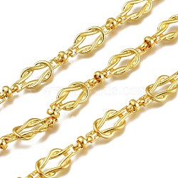 Alloy & Iron Knot Link Chain,  Long-Lasting Plated, Unwelded, Cadmium Free & Lead Free, with Spool, Golden, Link: 24.5x10x3mm and 10x5.5mm, about 32.8 Feet(10m)/roll(LCHA-H004-09G)