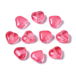 Transparent Spray Painted Glass Beads, Heart, Cerise, 7.5x8x4.5mm, Hole: 0.9mm(GGLA-S054-012A-04)