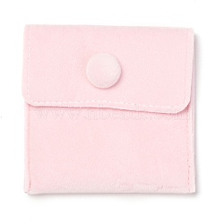 Square Velvet Jewelry Bags, with Snap Fastener, Pink, 6.7~7.3x6.7~7.3x0.95cm(TP-B001-01A-03)