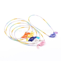 Rainbow Personalized Electroplate Glass Beaded Necklaces, Eyeglass Chains, Handbag Chains, with Resin Bear Pendants and Plastic Lobster Claw Clasps, Mixed Color, 19.49 inch(49.5cm)(NJEW-JN03410)