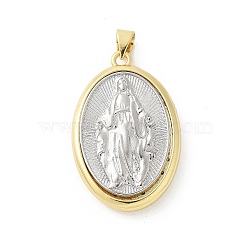 Brass Pendants, Oval, Religion, Rack Plating, Cadmium Free & Lead Free, Long-Lasting Plated, with Jump Ring, Jesus, 19.5x30.5x6mm, Hole: 4x3.5mm(KK-P294-10G-D)