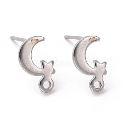 201 Stainless Steel Stud Earring Findings, with Horizontal Loop and 316 Stainless Steel Pin, Moon and Star, Stainless Steel Color, 11x7mm, Hole: 1.4mm, Pin: 0.7mm(STAS-K241-28P)