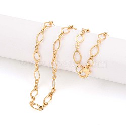 Brass Cable Chains Necklace Making, with Lobster Claw Clasps, Real 18K Gold Plated, 17.71 inch(45cm) long, Link 1: 9x4x0.6mm,  Link 2: 3.5x3x0.6mm, Jump Ring: 5x1mm(MAK-S072-16A-G)