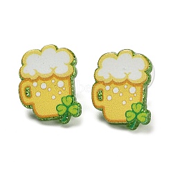 Saint Patrick's Day Theme Acrylic & 304 Stainless Steel Stud Earring for Women Men, Bottle, 18.5x13.5mm(EJEW-H112-01D)