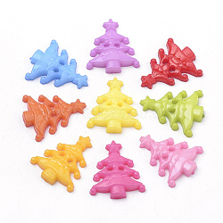 2-Hole Acrylic Buttons, Christmas Tree, Mixed Color, 21.5x18x3.5mm, Hole: 1.5~2mm(BUTT-Q037-14)