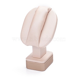 Wooden Clovered with PU Leather Ring Displays, with Sponge and Paper Card, Antique White, 6.4x6.25x11.6cm(RDIS-F003-03A)