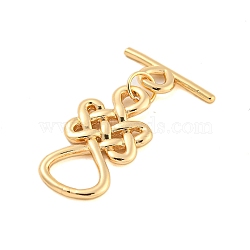 Brass Toggle Clasps, Chinese Knotting, Real 18K Gold Plated, Ring: 23x13x2mm, Hole: 2.6x2.6mm, Bar: 18x6.5x1.4mm, Hole: 2.6x2.6mm(KK-A223-22G)