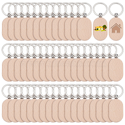 Beech Wood Keychains, with Iron Key Rings, Platinum , BurlyWood, 83mm(KEYC-WH0003-22P-1)