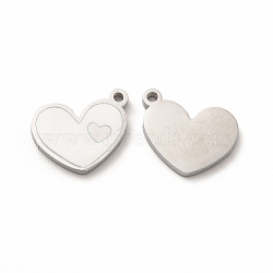 304 Stainless Steel Enamel Charms, Heart, White, 13x10x1mm, Hole: 1.2mm(STAS-F291-08P-03)