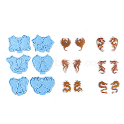 Dragon DIY Pendant Silicone Molds, Resin Casting Molds, for UV Resin, Epoxy Resin Craft Making, Deep Sky Blue, 59~66x59~78.5x4mm, Hole: 2mm, Inner Diameter: 50~55.5x29~37mm, 6pcs/set(DIY-F142-08)