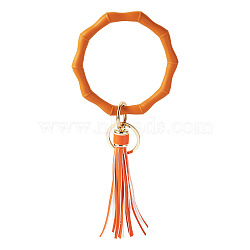 Silicone Keychain, with Alloy Findings, Tassel, Chocolate, 21cm(KEYC-TAC00015-04)
