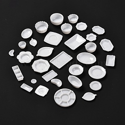 33Pcs DIY Plastic Miniature Tableware Plate Dishes Set, for Kitchen Children Toys, White, 10~35x10~28x2~10mm, 33pcs/set(AJEW-K030-03)