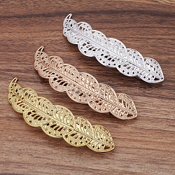 Brass Filigree Hair Barrette, with Iron Findings, Long-Lasting Plated, Leaf, Golden, 100x25mm(OHAR-PW0001-204G)