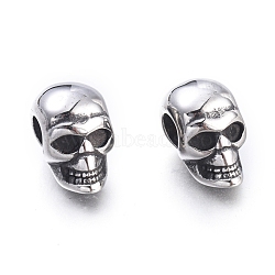 Halloween 304 Stainless Steel European Beads, Large Hole Beads, Skull Head, Antique Silver, 16x9.5x13mm, Hole: 5mm(X-STAS-F243-43AS)