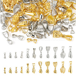 88Pcs 22 Styles Brass Ice Pick Pinch Bails, Platinum & Golden, 9~25x6~10x3~5mm, Hole: 4~7x5~9mm, Pin: 0.8~1mm, 4Pcs/style(KK-TA0001-27)