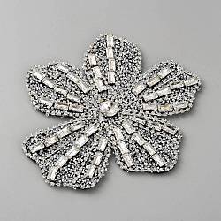 Felt & Rhinestone Embroider Thread Iron on/Sew On Patches, Cloth Appliques, Flower, Gray, 123x125x9mm(PATC-WH0023-30B)