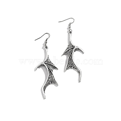 Alloy Dragon Wing Dangle Earrings, Gothic Jewelry for Men Women, Antique Silver, 90x30mm(DRAG-PW0001-81AS)