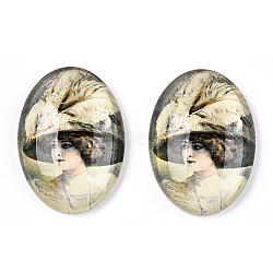 Glass Cabochons, with European Style Pattern, Oval, Lemon Chiffon, 25x18x6mm(GGLA-T004-01O)