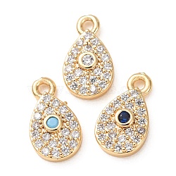 Brass Micro Pave Cubic Zirconia Charms, Teardrop Charms, Rack Plating, Long-Lasting Plated, Cadmium Free & Lead Free, Real 18K Gold Plated, Mixed Color, 12.5x7x2mm, Hole: 1.5mm(CU-K002-01C)