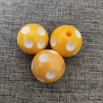 Opaque Resin Beads, Round, with Polka Dot Pattern, Yellow, 16mm, Hole: 1.5mm, 200pcs/bag