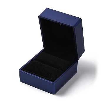 Rectangle Plastic Ring Storage Boxes, Jewelry Ring Gift Case with Velvet Inside and LED Light, Blue, 5.9x6.4x5cm
