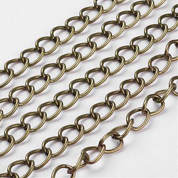 Iron Chains, Unwelded, Twisted Chains, Unwelded, Oval, with Spool, Lead Free & Nickel Free, Antique Bronze, 8x6x1mm