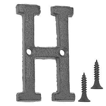 Iron Home Address Number, with 2pcs Screw, Letter.H, 76x47x5mm, Hole: 5.3mm