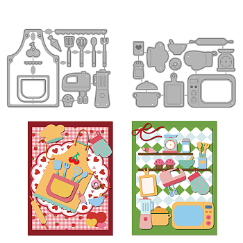 Kitchen Theme Carbon Steel Cutting Dies Stencils, for DIY Scrapbooking, Photo Album, Decorative Embossing Paper Card, Tableware, 91~133x106~133x0.8mm, 2pcs/set