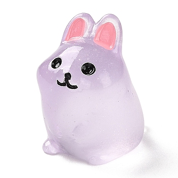 Rabbit Luminous Resin Display Decorations, Glow in the Dark, for Car or Home Office Desktop Ornaments, Lilac, 17.5x16x21.5mm