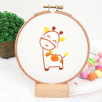 DIY Display Decoration Embroidery Kit, including Embroidery Needles & Thread & Fabric, Plastic Embroidery Hoop, Giraffe Pattern, 82x48mm